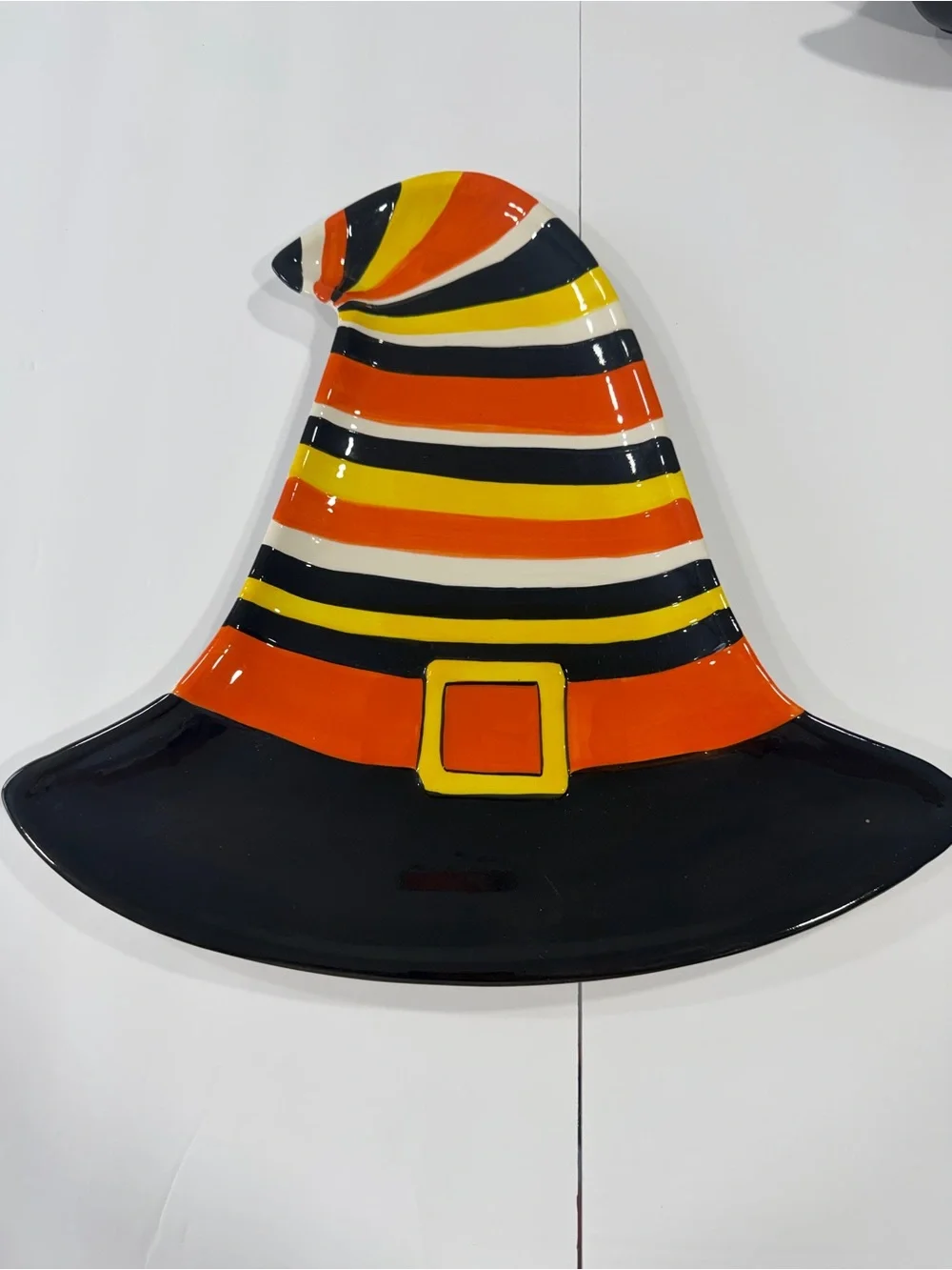 Striped Witch Hat Serving Platter - Orange, Black & Yellow